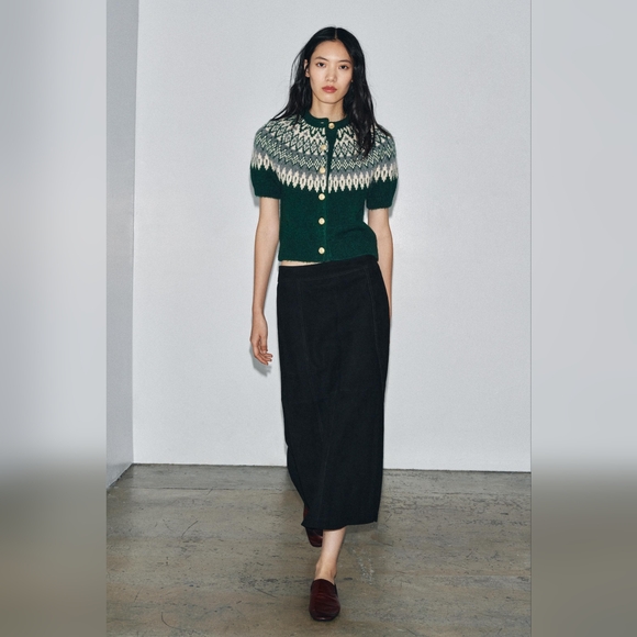 New Zara Short Sleeve Jacquard Knit Cardigan 6427/125 - Picture 4 of 13